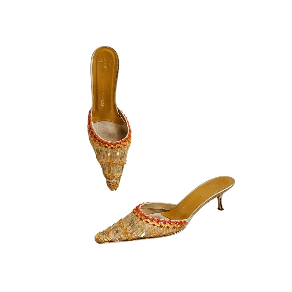 Giuseppe Zanotti Beaded Kitten Heel Mules Y2k - Size 7.5